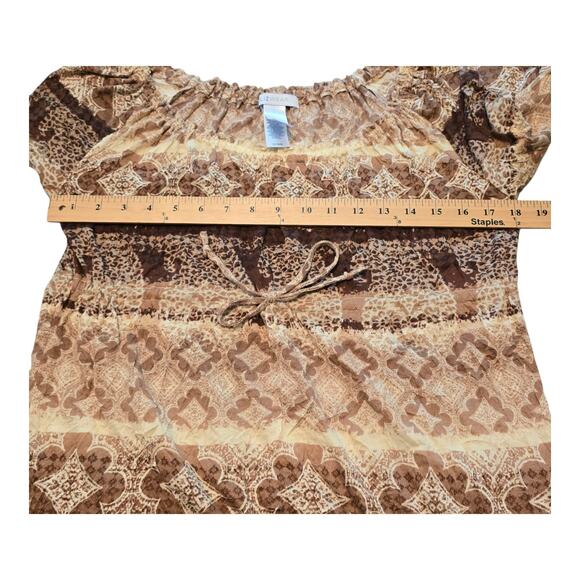 LizWear Earthy Boho Womens Top Size Medium Brown Leopard Paisley Geometric Print - Picture 8 of 10